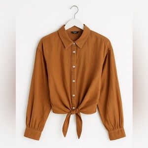 ZARA Tie-Front Blouse - Size M - Rust Brown